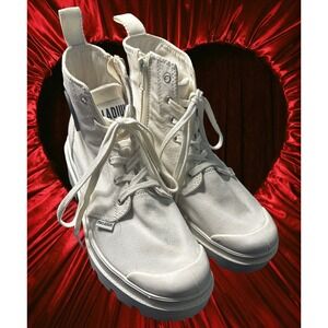 Palladium White Classic‎ Canvas Lace Up Zip High Top Combat Boots Women's Size 6